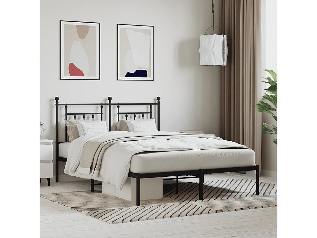 Lit-140x190 cm métal avec tête de lit noir EGGB94221