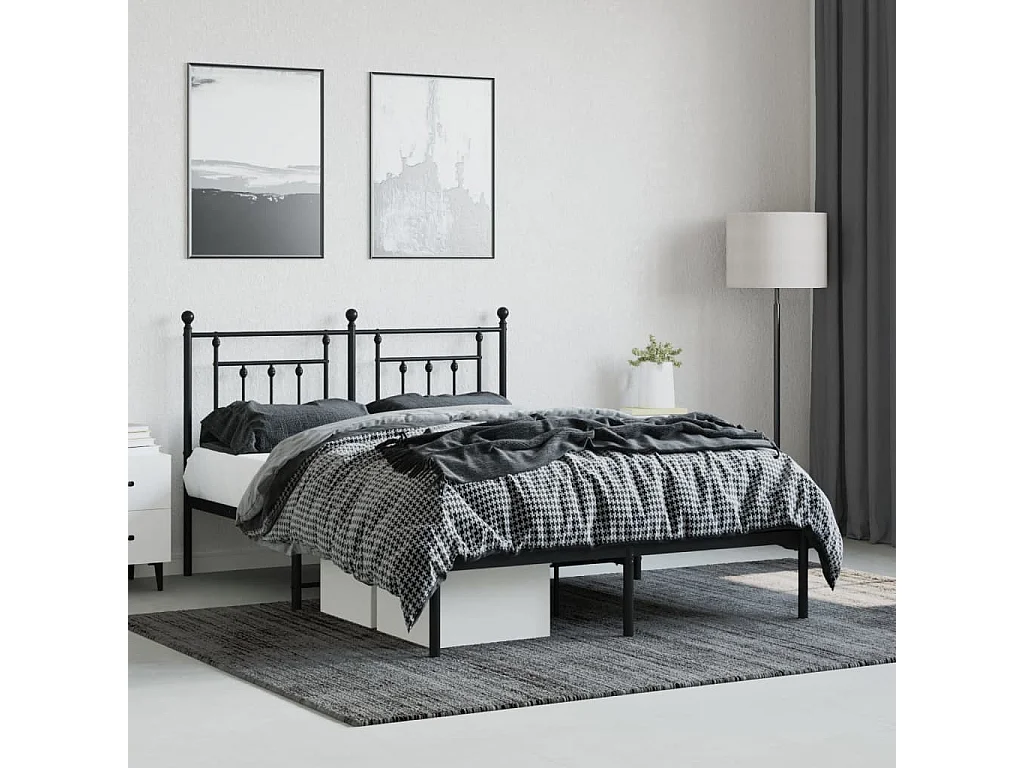 Lit-140x190 cm métal avec tête de lit noir EGGB94221