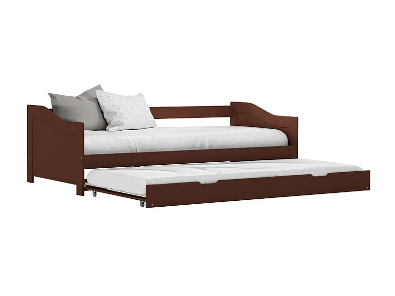 Cama de solteiro de puxar 90x200 cm madeira pinho castanho PT665820