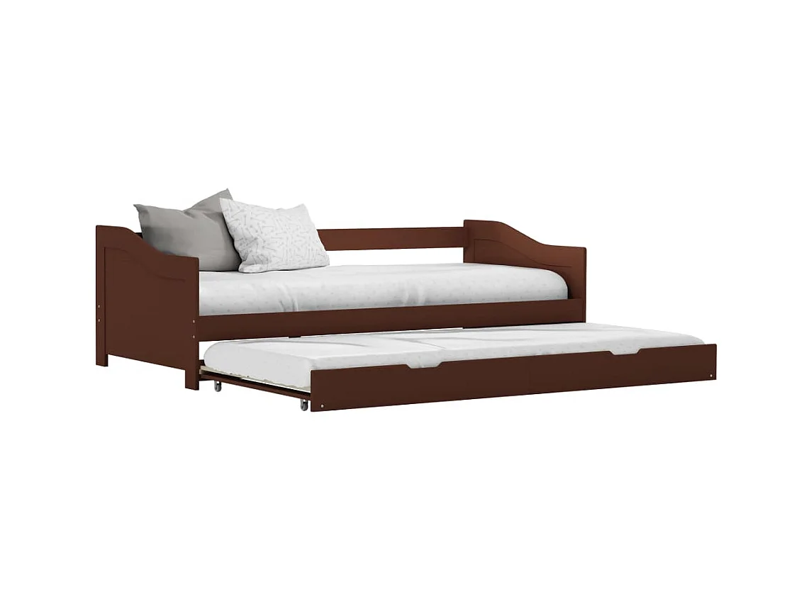 Lit-90x200 cm extensible Marron foncéé Bois de pin EGGB81654