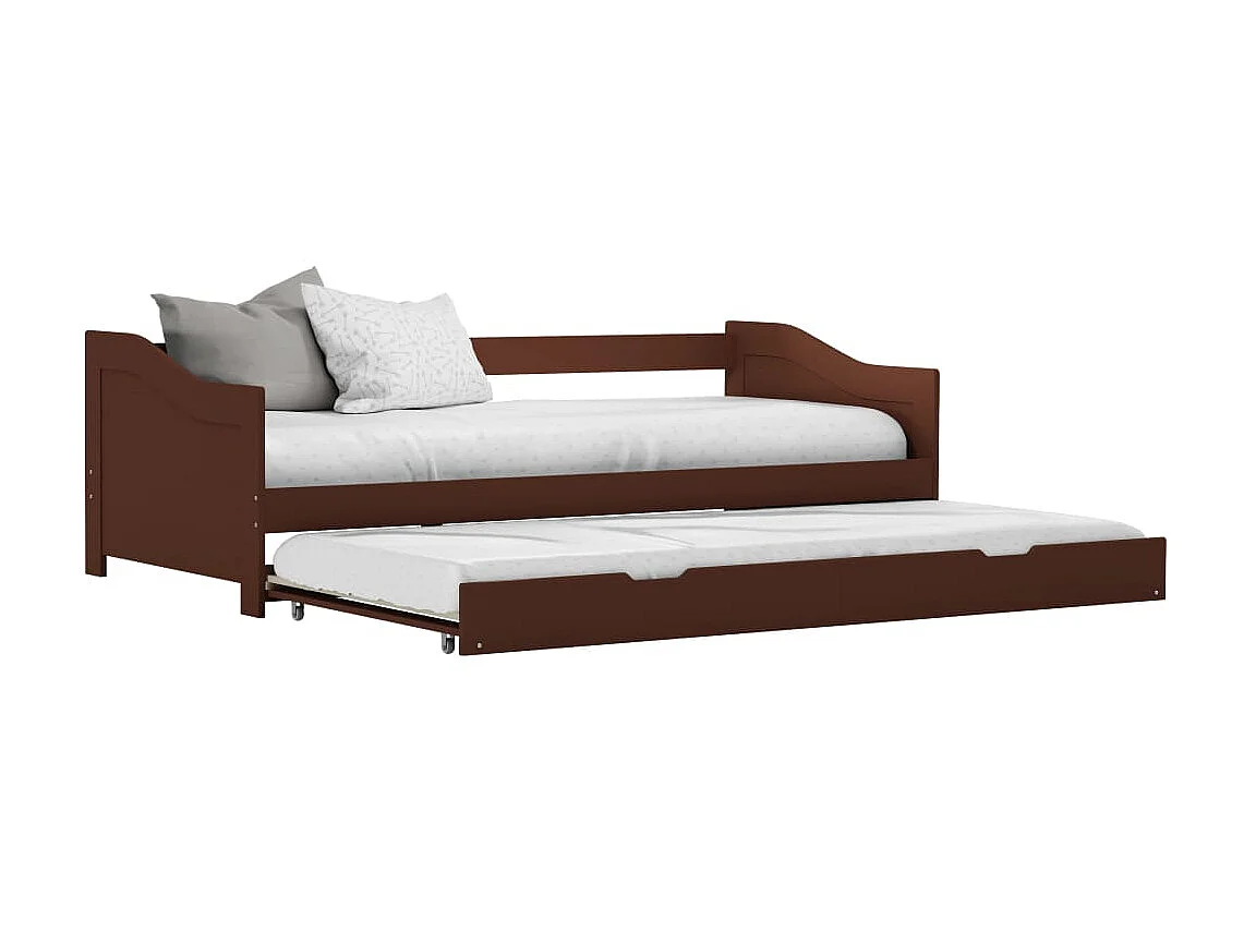 Cama de solteiro de puxar 90x200 cm madeira pinho castanho PT665820