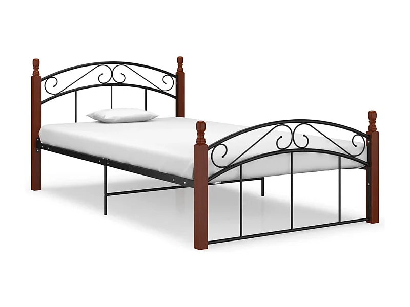 Bedframe metaal en massief eikenhout zwart 120x200 cm NL89124