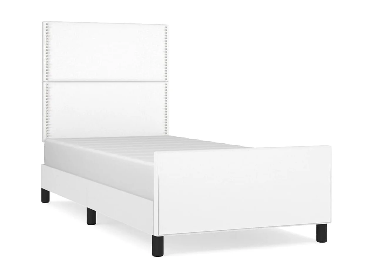 Cama 80x200 cm con cabecero cuero sintético blanco ES96689