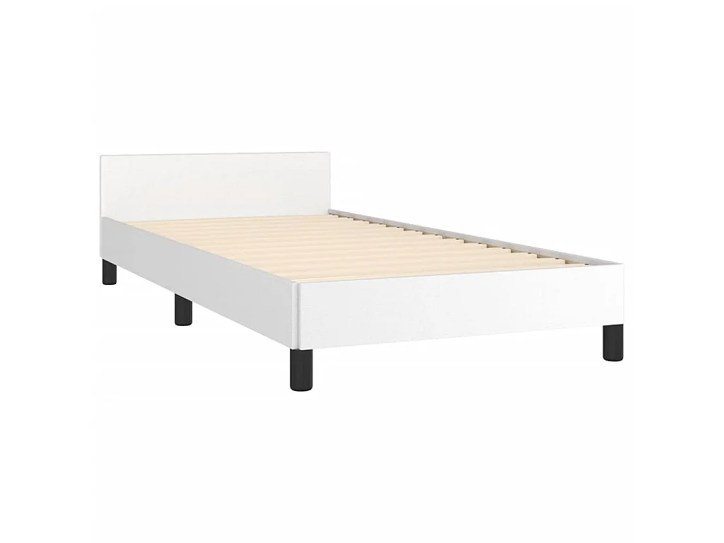 Cama 80x200 cm con cabecero cuero sintético blanco ES96689