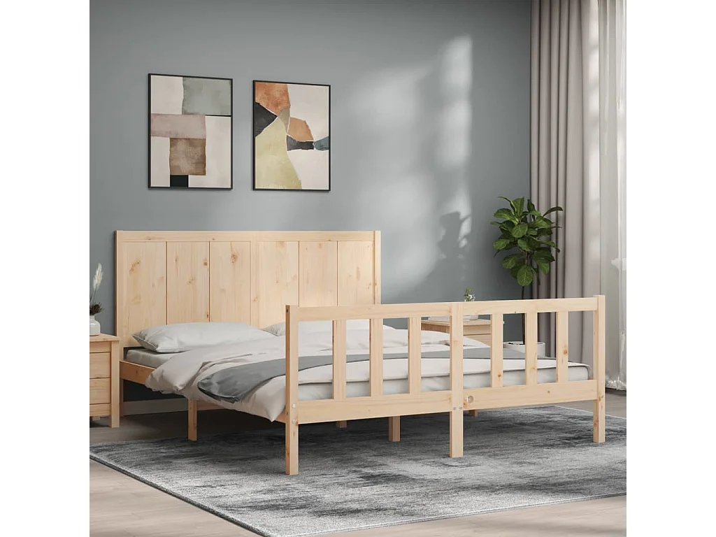 Lit-150x200 cm avec tête de lit King Size bois massif EGGB38900