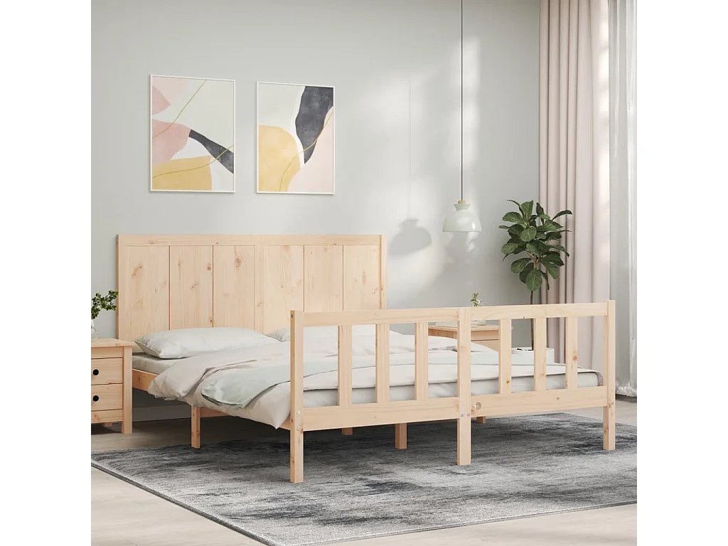 Lit-150x200 cm avec tête de lit King Size bois massif EGGB38900