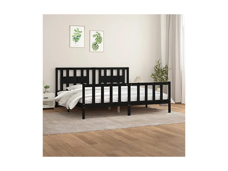 Bedframe met hoofdbord massief grenenhout zwart 200x200 cm NL84003