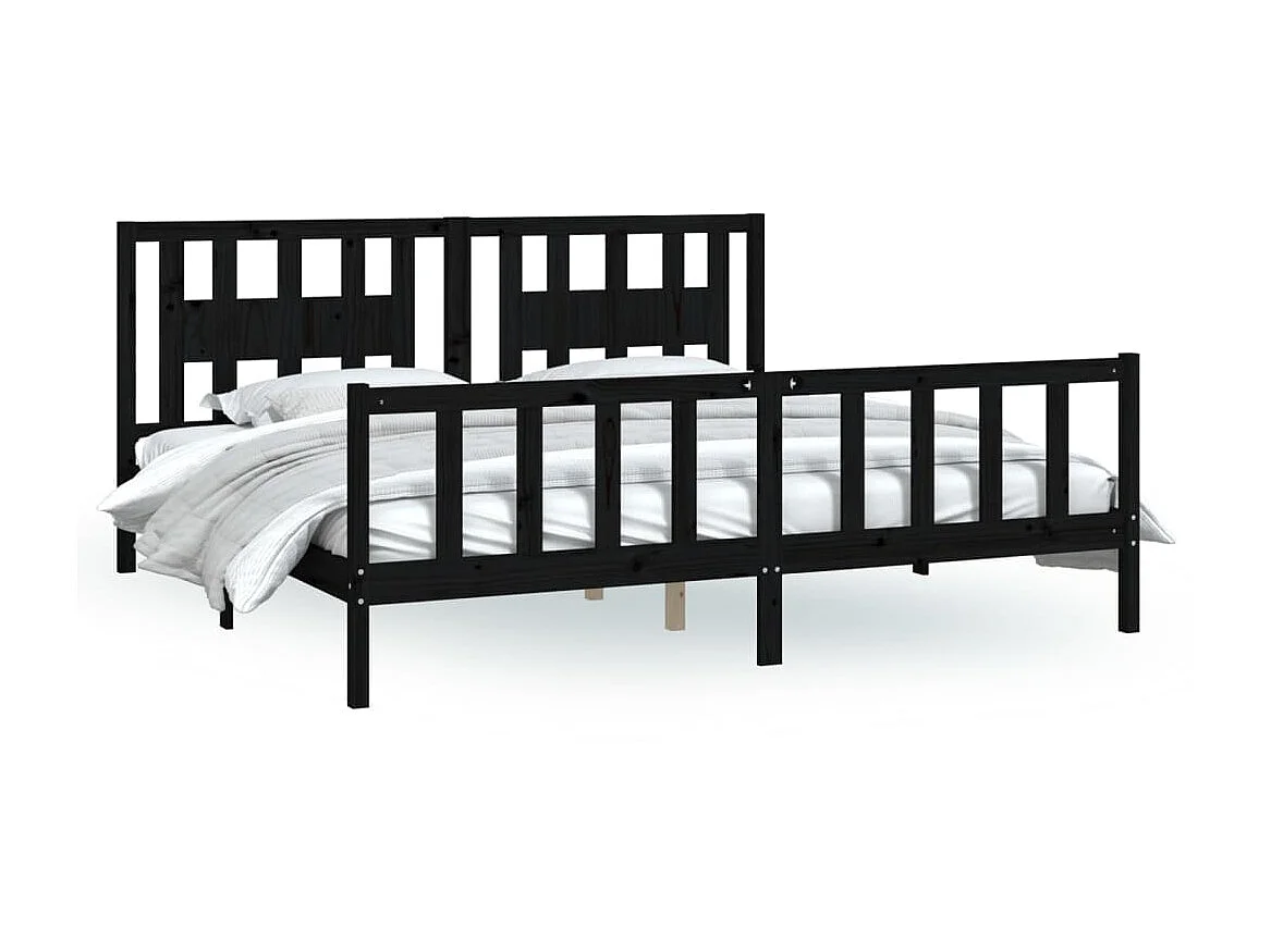 Lit-200x200 cm et tête de lit noir bois de pin massif EGGB92546