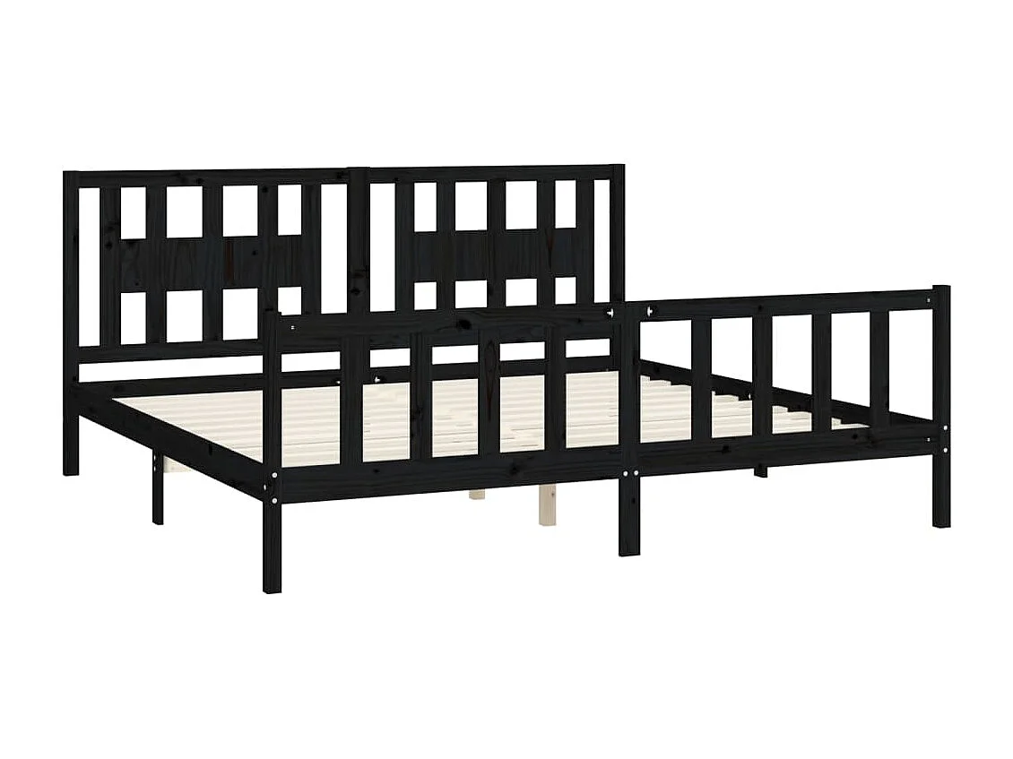 Lit-200x200 cm et tête de lit noir bois de pin massif EGGB92546