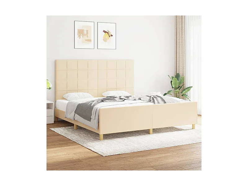 Lit-180x200 cm avec tête de lit Crème Tissu EGGB17635