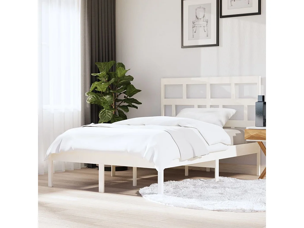 Lit-150x200 cm Blanc Bois massif Très grand EGGB71150