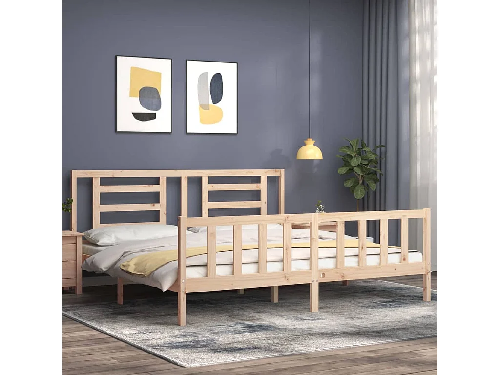 Bedframe met hoofdbord massief hout 200x200 cm NL66762