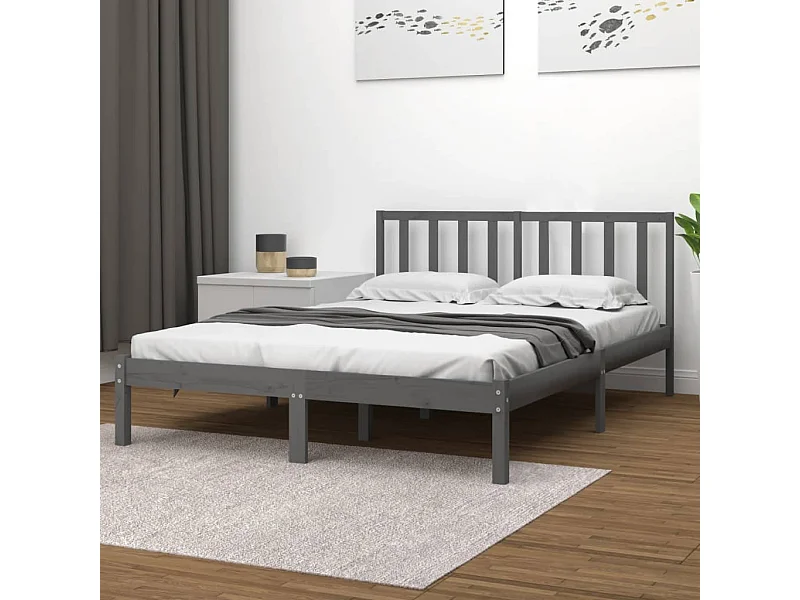 Cama 200x200 cm pinho maciço cinzento PT997880