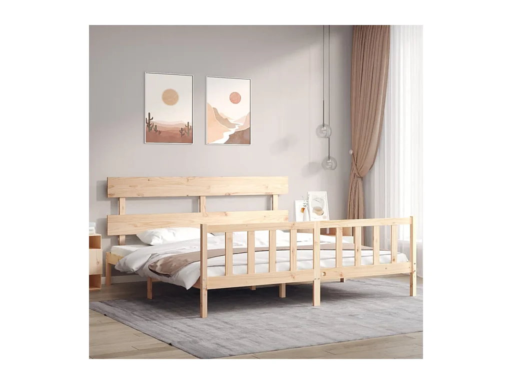 Lit-200x200 cm avec tête de lit bois massif EGGB58064