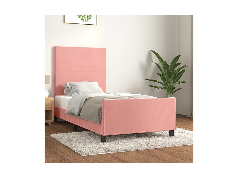 Lit-90x190 cm avec tête de lit Rose Velours EGGB26276