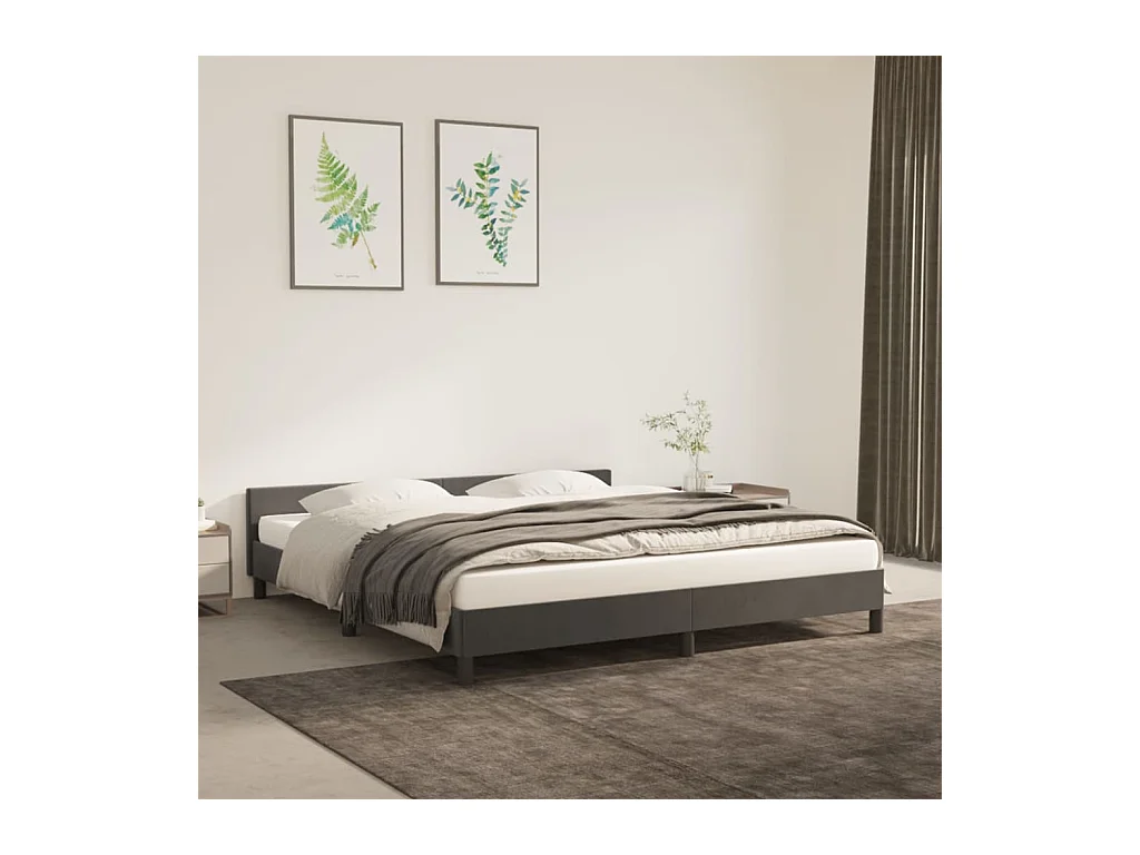 Lit-160x200 cm avec tête de lit Gris foncé Velours EGGB84521