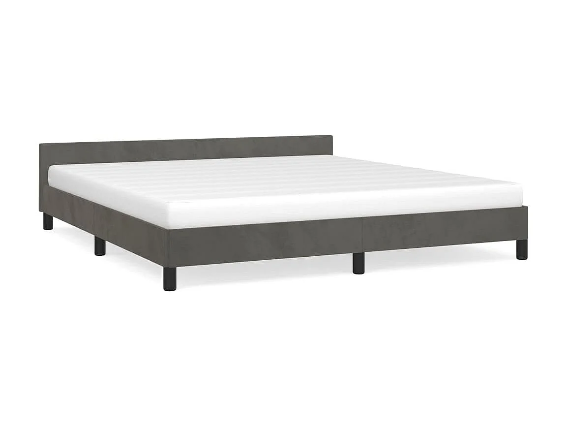 Cama c/ cabeceira 160x200cm veludo cinzento-escuro PT670680