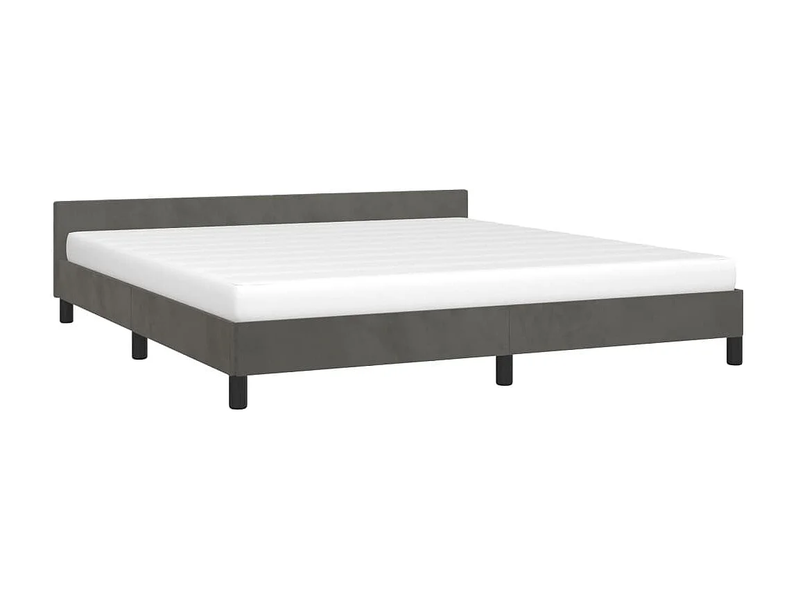 Cama c/ cabeceira 160x200cm veludo cinzento-escuro PT670680