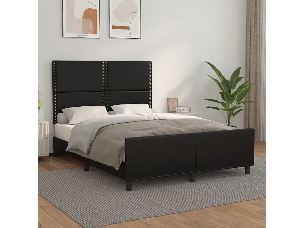 Lit-140x200 cm avec tête de lit Noir Similicuir EGGB66924