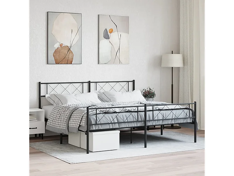 Cama com cabeceira e pés 193x203 cm metal preto PT848988
