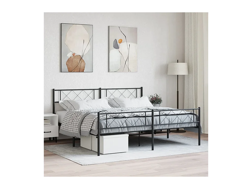 Lit-193x203 cm métal avec tête de lit/pied de lit noir EGGB98210