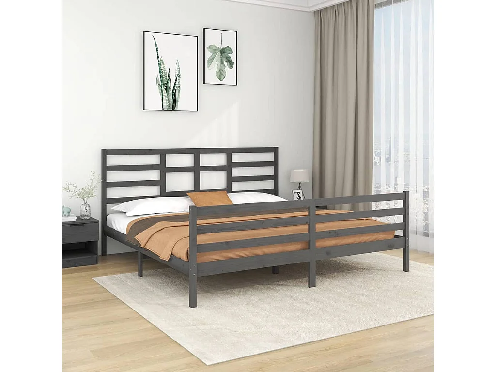 Lit-200x200 cm Gris Bois massif EGGB48263