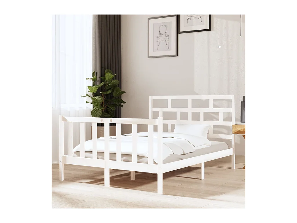 Lit-120x190 cm Blanc Bois de pin massif Petit Double EGGB10352