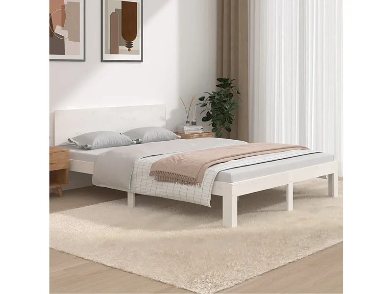 Cama king 150x200 cm madeira maciça branco PT411550