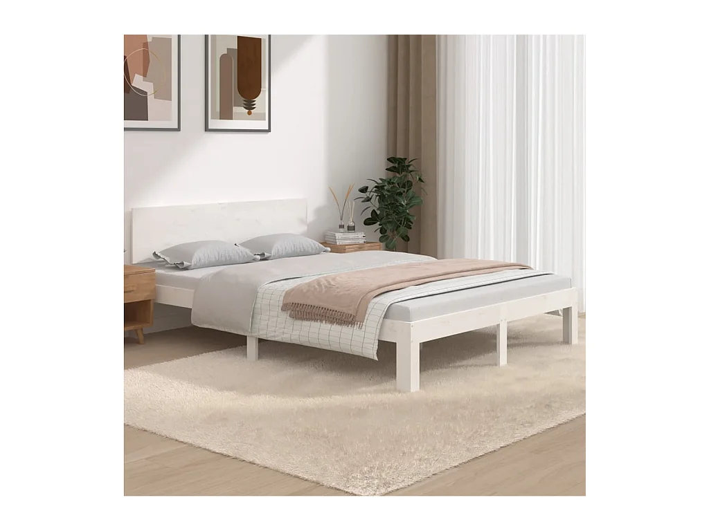 Lit-150x200 cm Blanc Bois massif Très grand EGGB62407