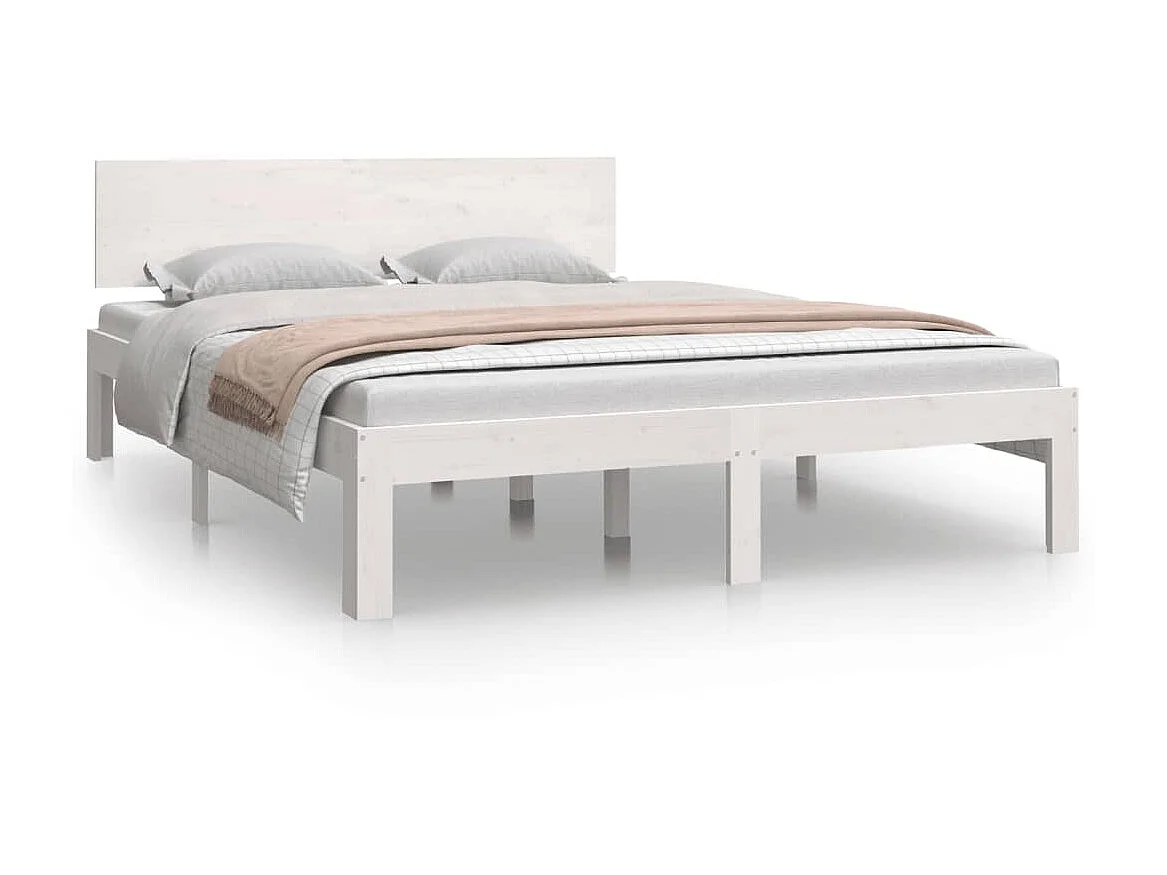 Lit-150x200 cm Blanc Bois massif Très grand EGGB62407