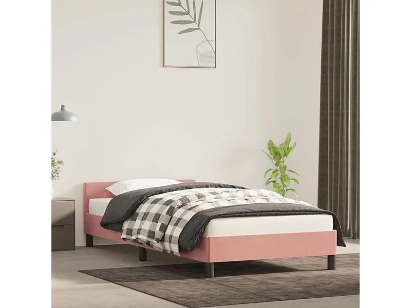 Cama c/ cabeceira 90x200 cm veludo rosa PT698472