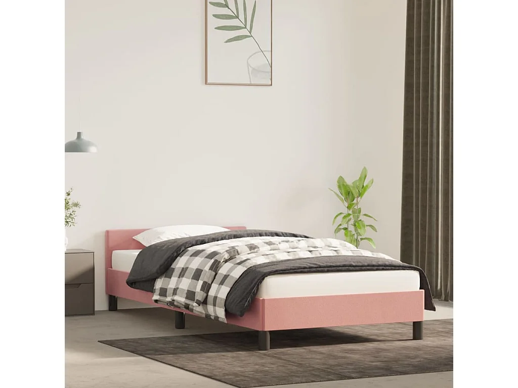 Bedframe met hoofdeinde fluweel roze 90x200 cm NL66311