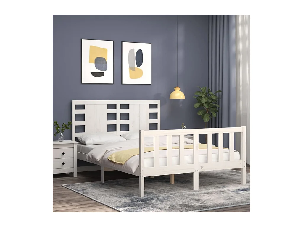 Lit-120x200 cm avec tête de lit blanc bois massif EGGB57252