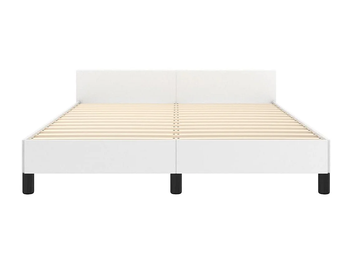 Cama 140x190 cm cabecero cuero sintético blanco ES83515