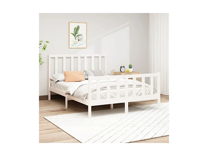 Lit-140x190 cm Blanc Bois de pin massif EGGB63762