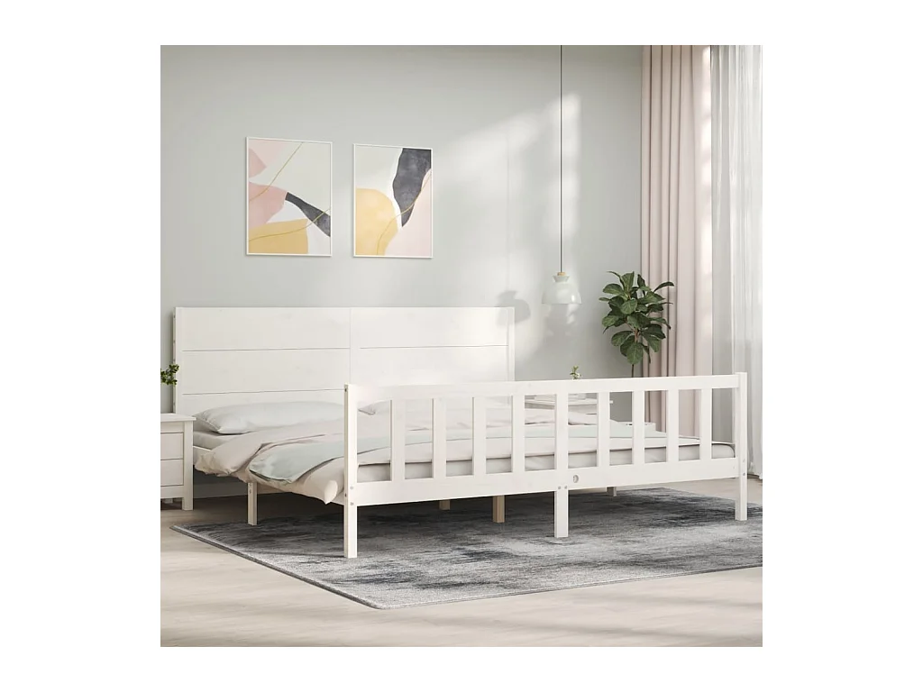Lit-200x200 cm avec tête de lit blanc bois massif EGGB76403