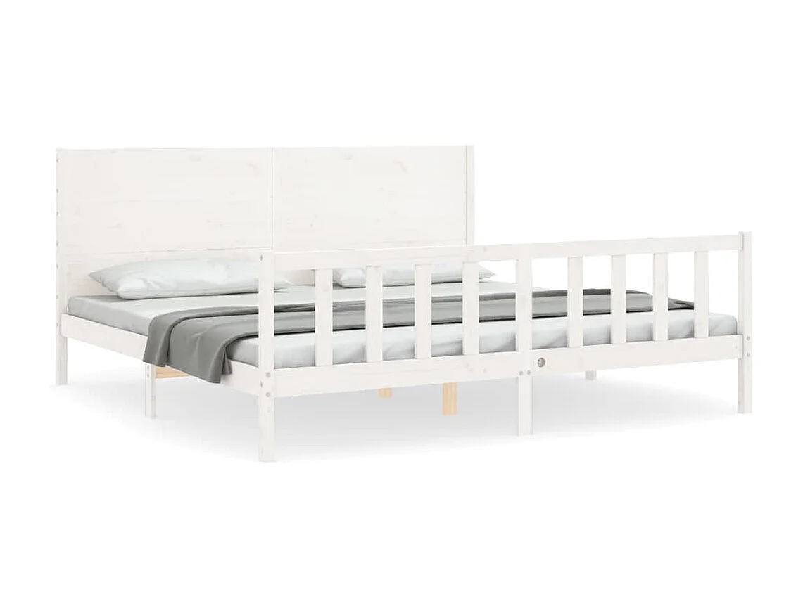 Bedframe met hoofdbord massief hout wit 200x200 cm NL78638
