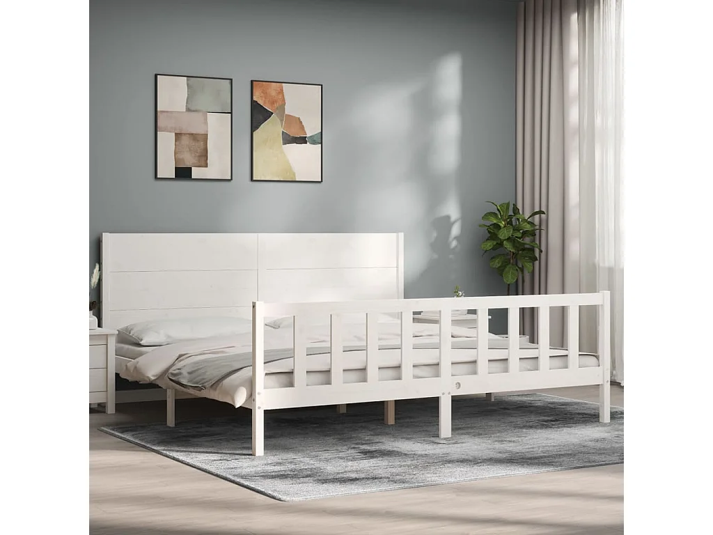 Bedframe met hoofdbord massief hout wit 200x200 cm NL78638