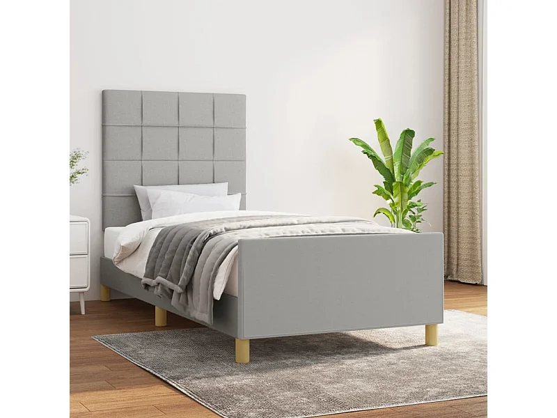 Cama 90x200 cm con cabecero de tela gris claro ES14503