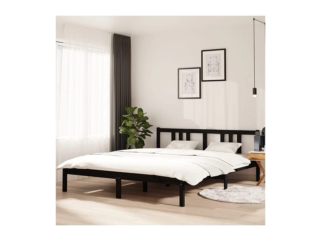 Bedframe massief hout zwart 160x200 cm NL49275
