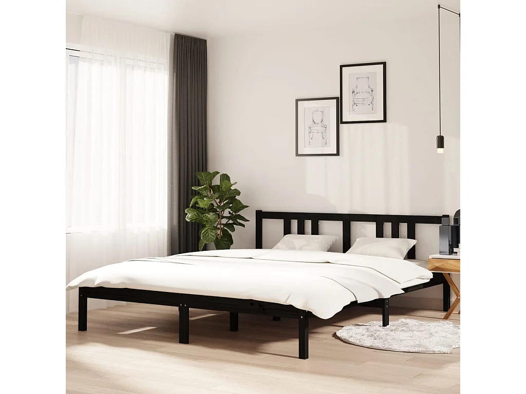 Lit-160x200 cm Noir Bois massif EGGB66908