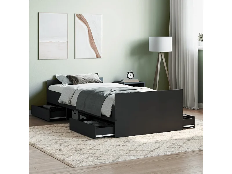 Cama 90x200 cm con cabecero piecero negro ES12480