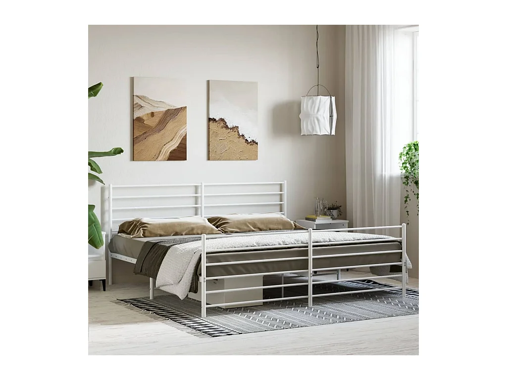 Lit-180x200 cm métal avec tête de lit/pied de lit blanc EGGB69216