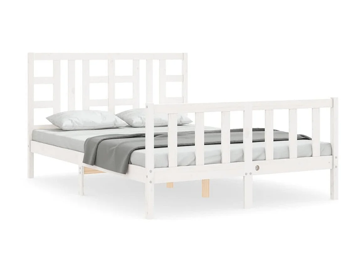 Bedframe met hoofdbord massief hout wit NL43582