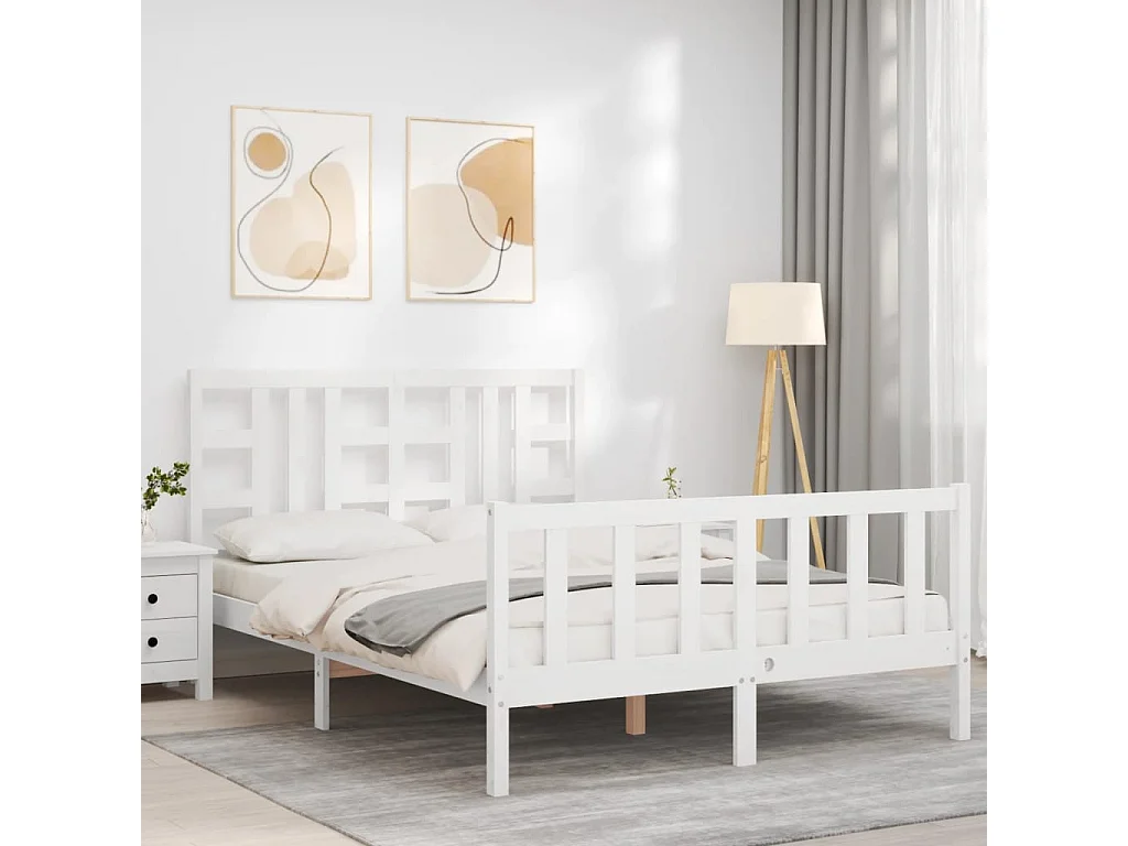 Bedframe met hoofdbord massief hout wit NL43582
