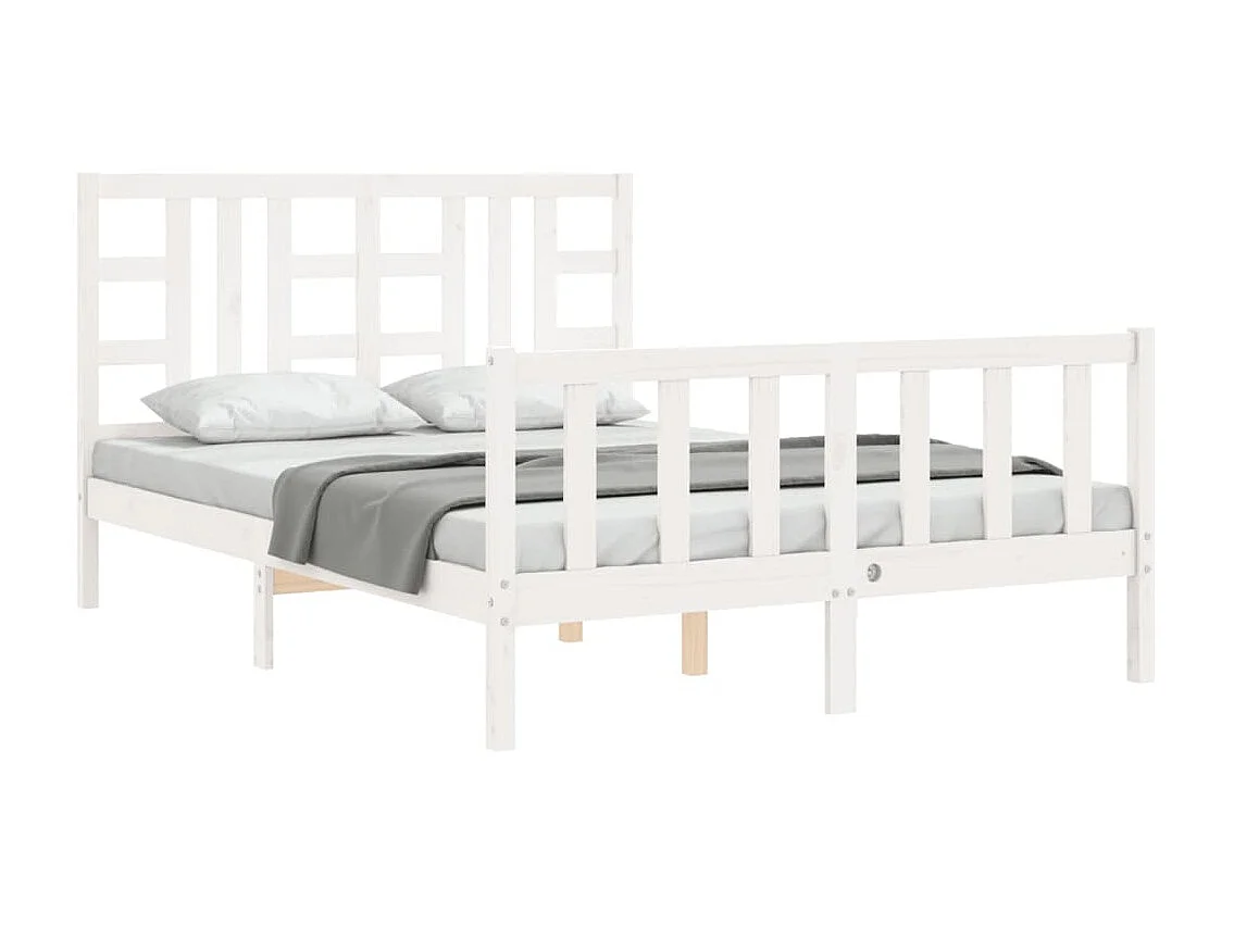 Bedframe met hoofdbord massief hout wit NL43582