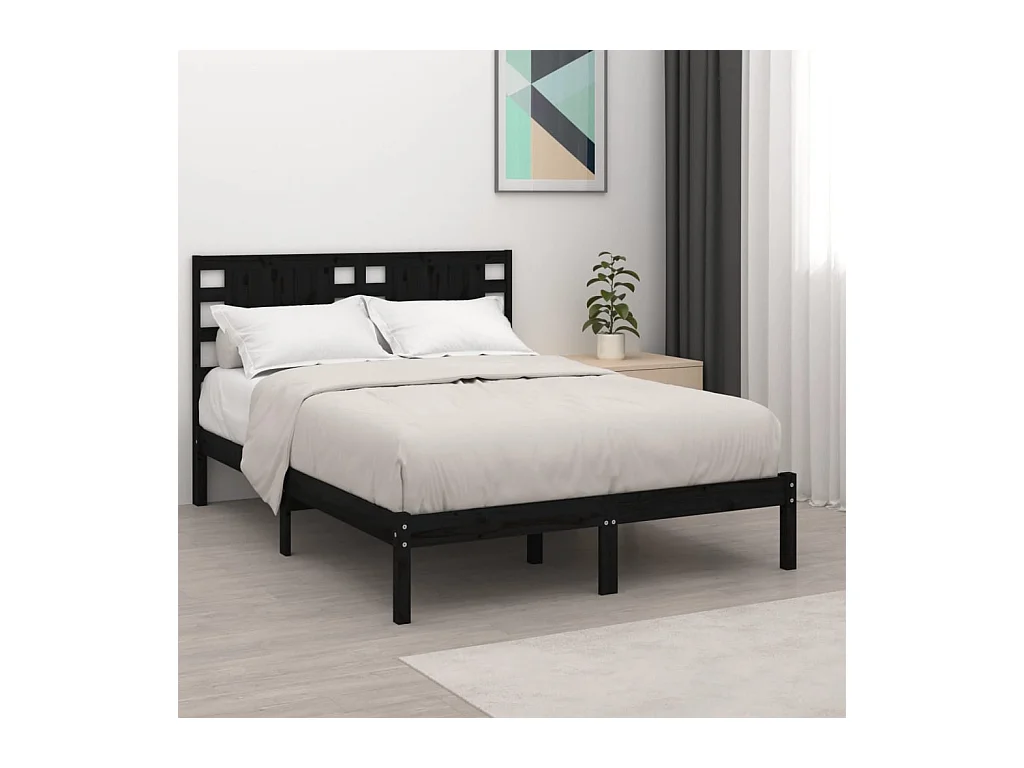 Lit-200x200 cm Noir Bois de pin massif EGGB46472
