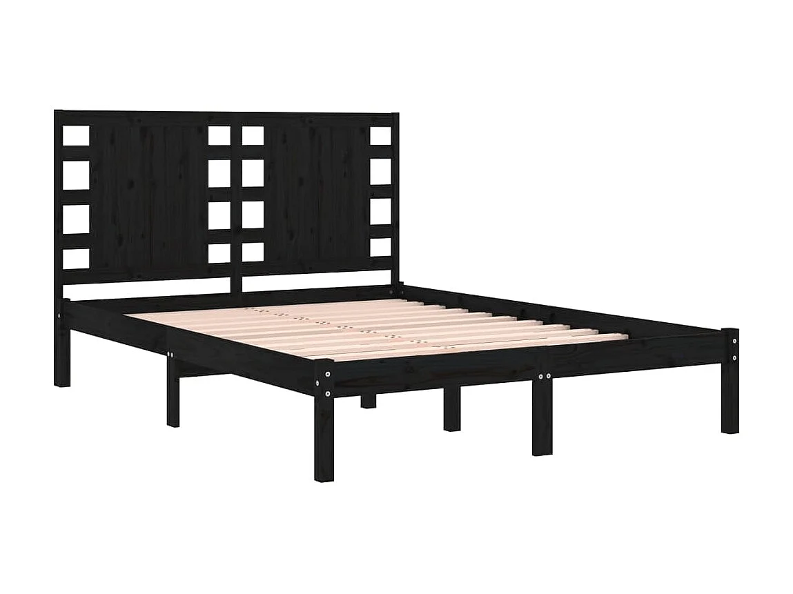 Lit-200x200 cm Noir Bois de pin massif EGGB46472