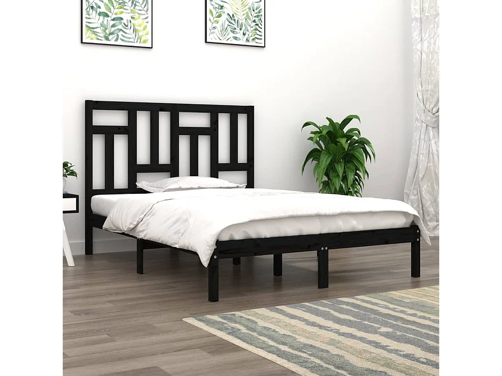 Lit-200x200 cm Noir Bois de pin massif EGGB65361