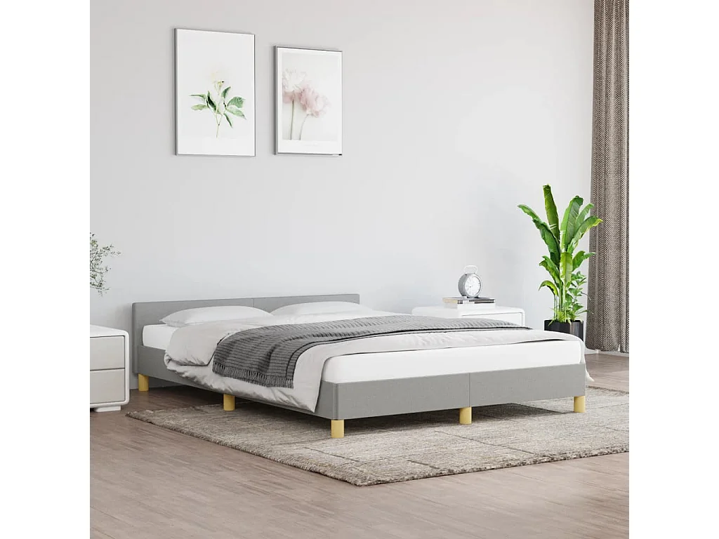 Cama com cabeceira 140x200 cm tecido cinza-claro PT985131